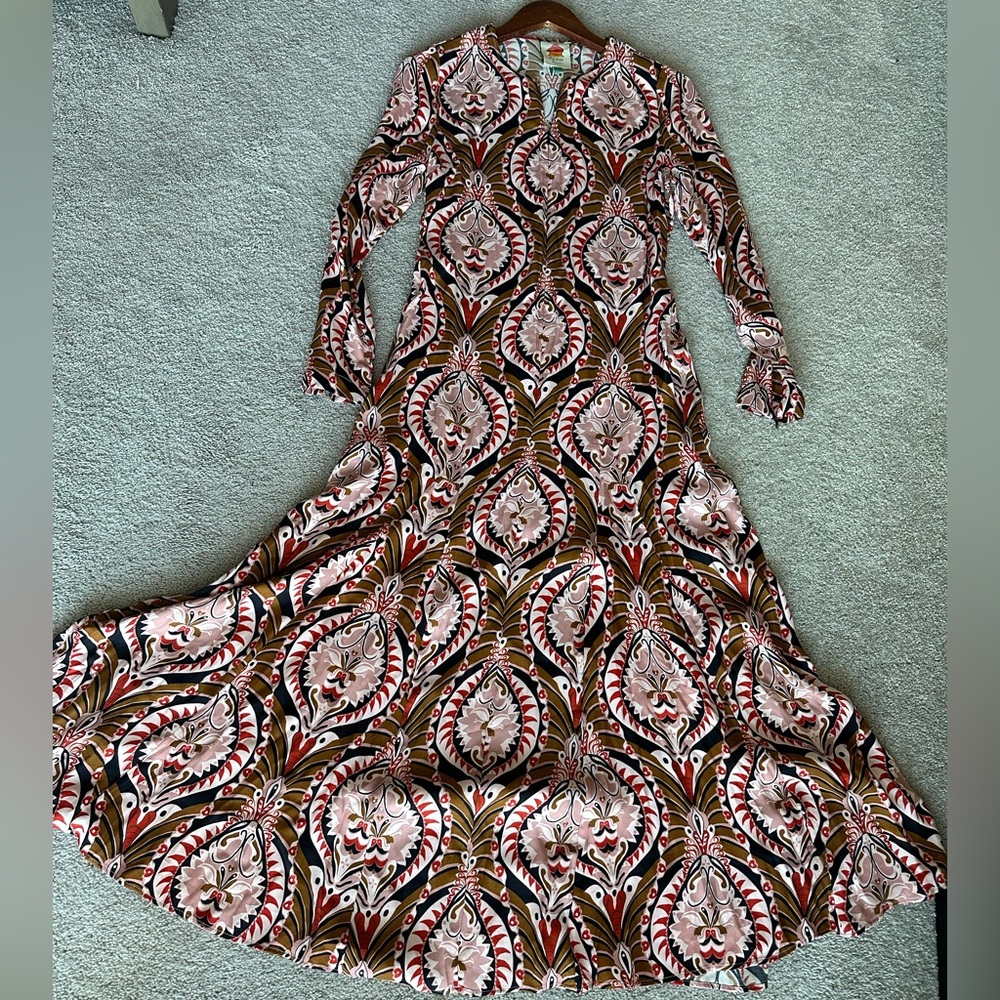 FARM Rio Pineapple Jewelry Midi Dress Size S Long Sleeve Printed Viscose - Picture 7 of 15